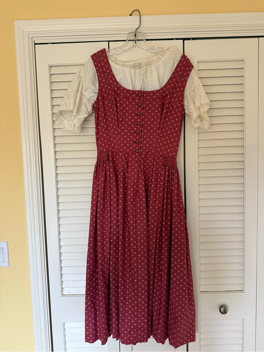 Coral Printed Trostmann Dirndl with Ivory Blouse
